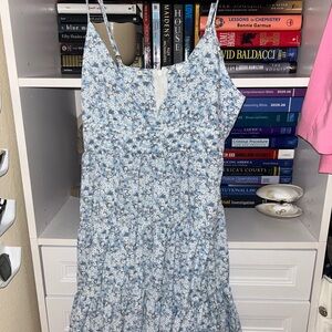 SHEIN Light Blue Floral Mini Dress with White Accents
